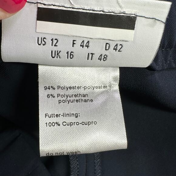 Akris Punto Pants Womens 12 Navy Blue Mike Split Hem Crepe Drawstring Minimalist - Picture 5 of 14